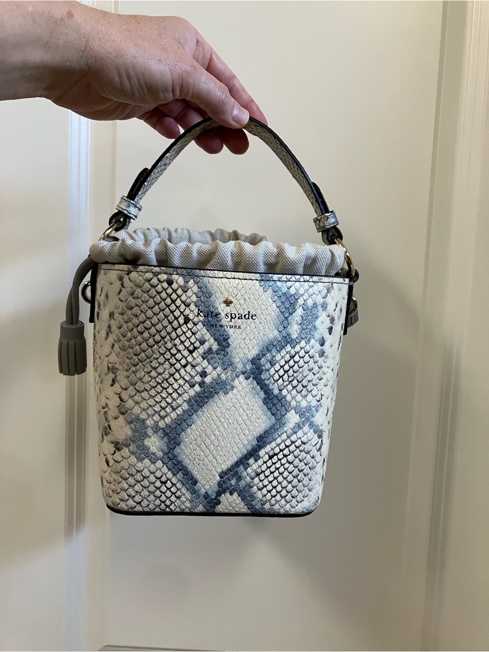 Kate Spade Hayes Street Pippa bucket bag snake textured genuine leather